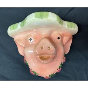 Unique Pig Face Ceramic Hand Painted Pot/Wall Pocket/Planter Statement Piece